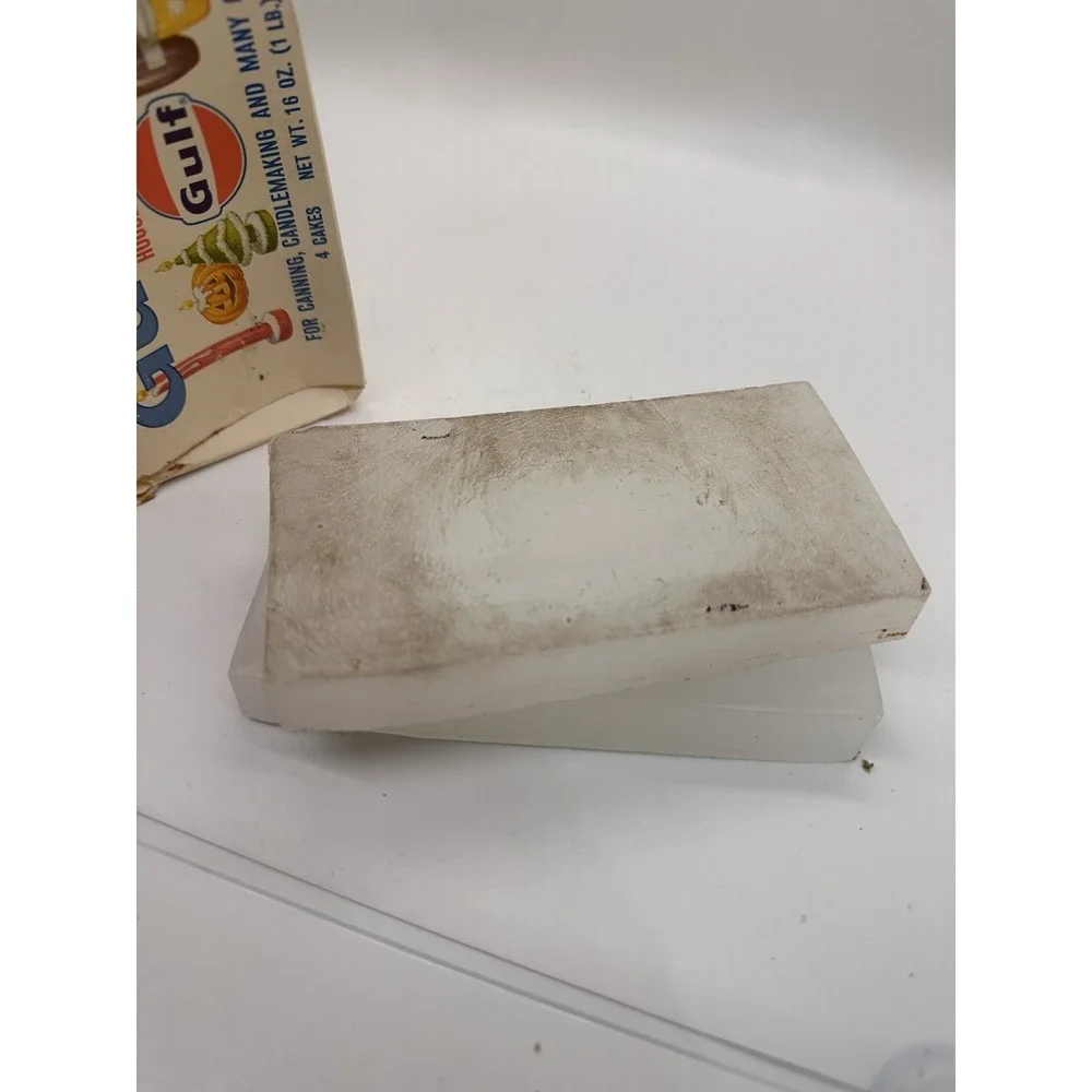 Vintage Gulfwax Household Paraffin Wax Partial Box 2 Cakes‎ Gulf Oil Canning